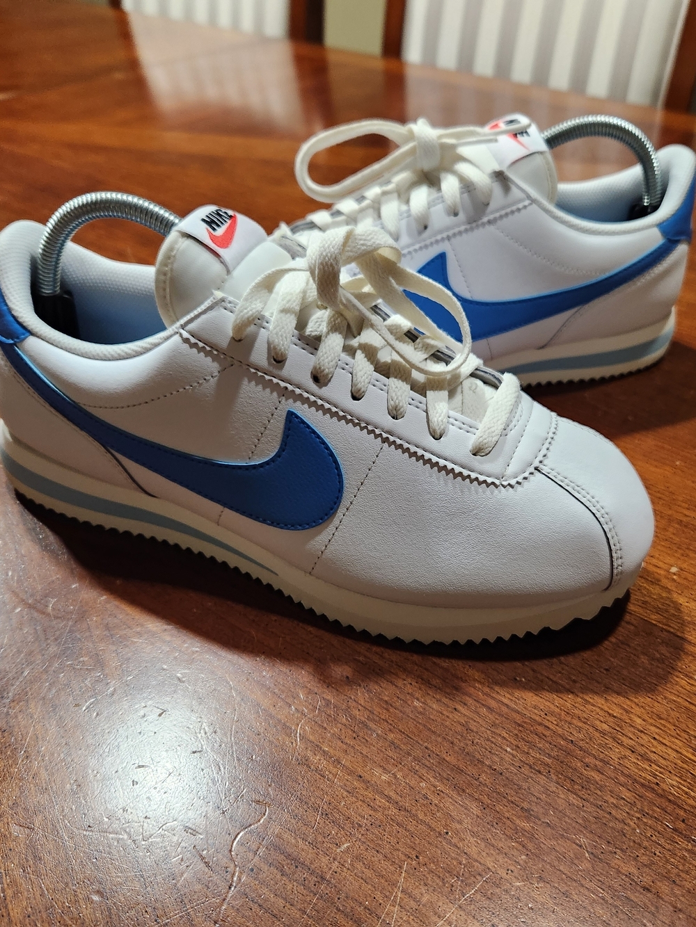 Nike Women's Classic Cortez Leather Sneakers - White/Blue Size 10 or 8.5 Men